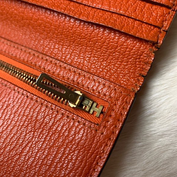 Hermes Bearn tri-fold leather wallet orange gold hardware - Picture 14 of 16